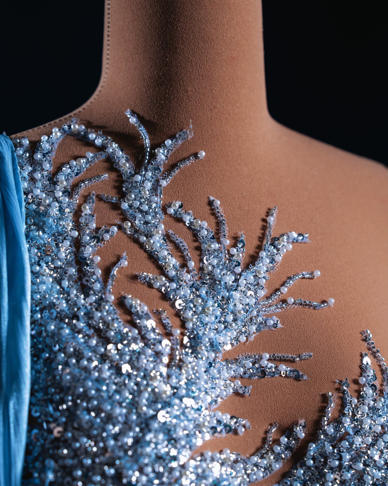 DAVINA — ice blue gown with draped sash and crystal embroidery (view 3)