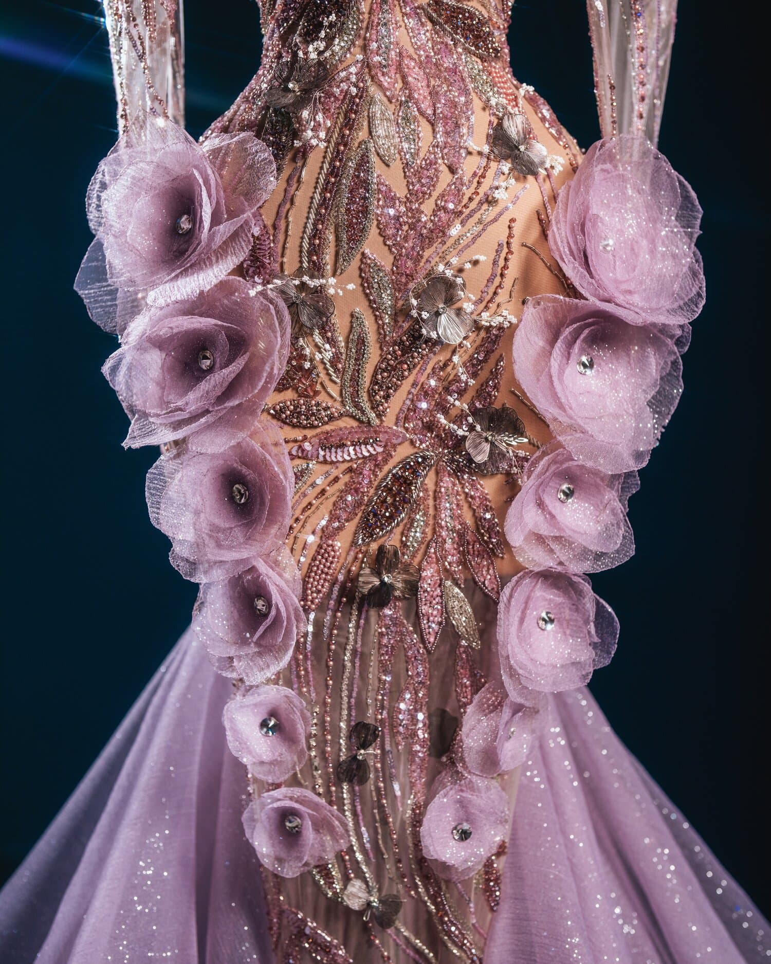 ELOWEN — lilac gown with organza roses and tulle hem (view 3)