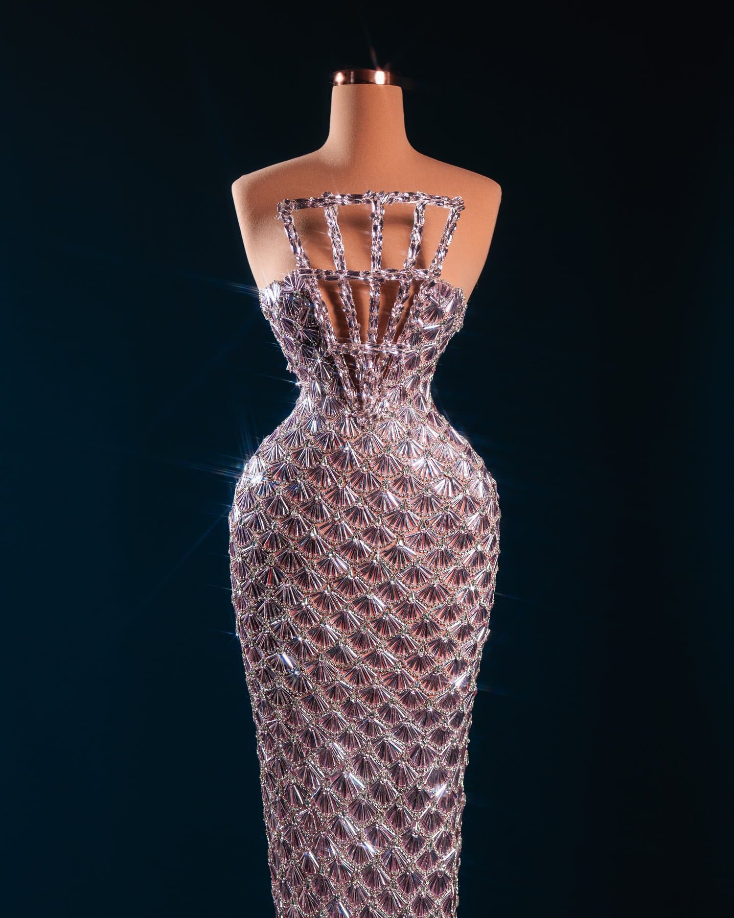 ODELIA — blush shell sequin strapless column gown