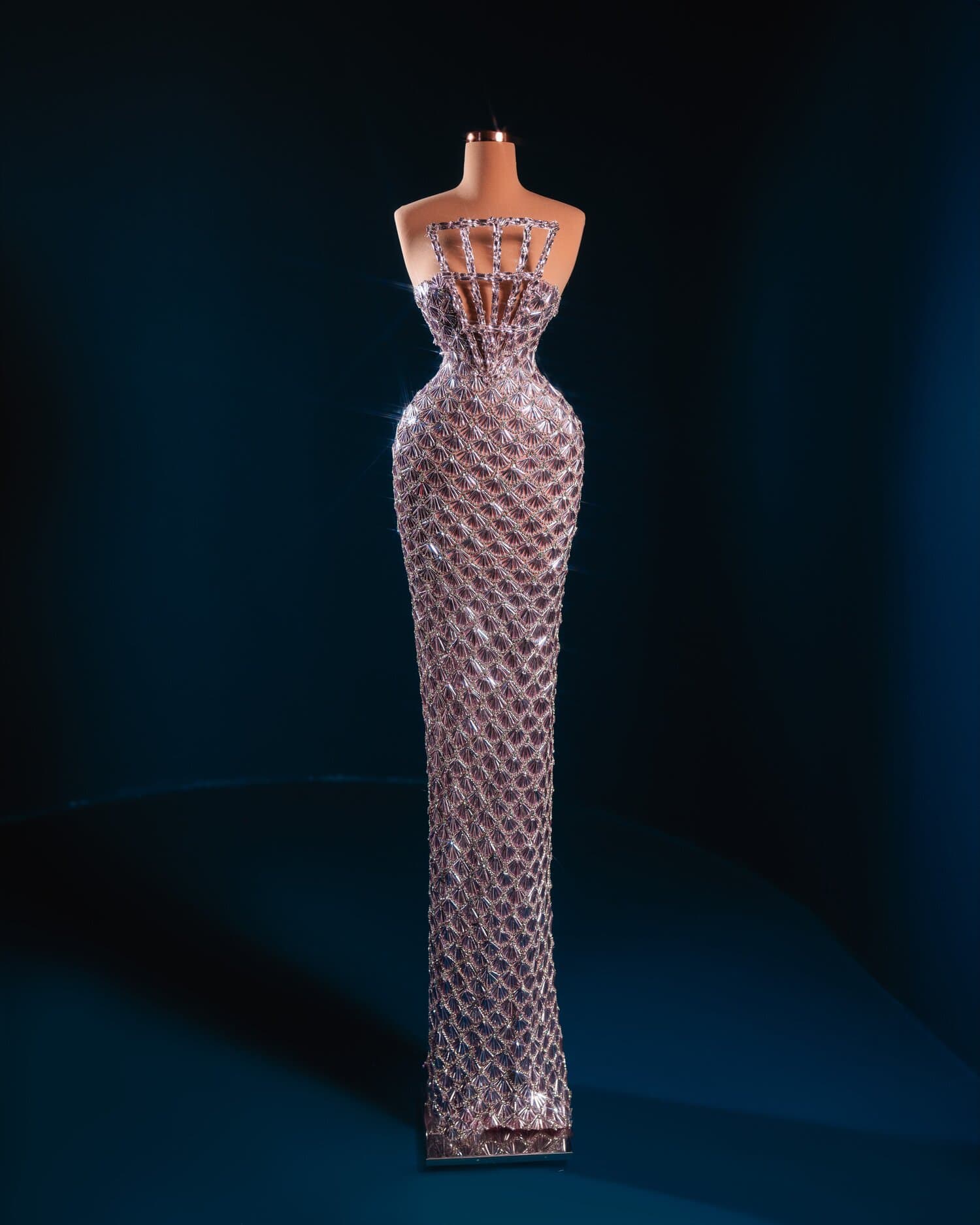 ODELIA — blush shell sequin strapless column gown (view 2)