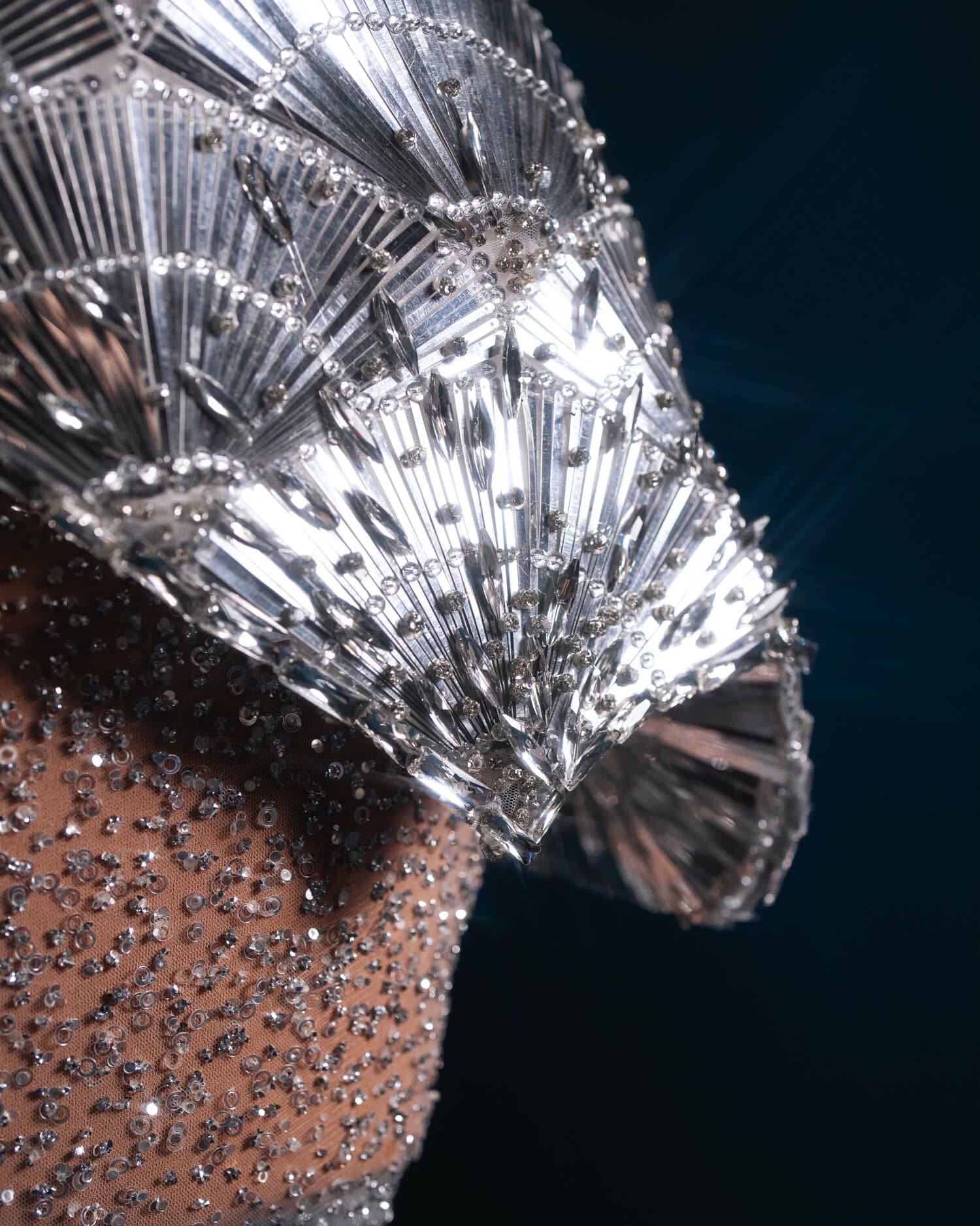 OPHELIA — silver fan bodice gown with glitter train (view 3)