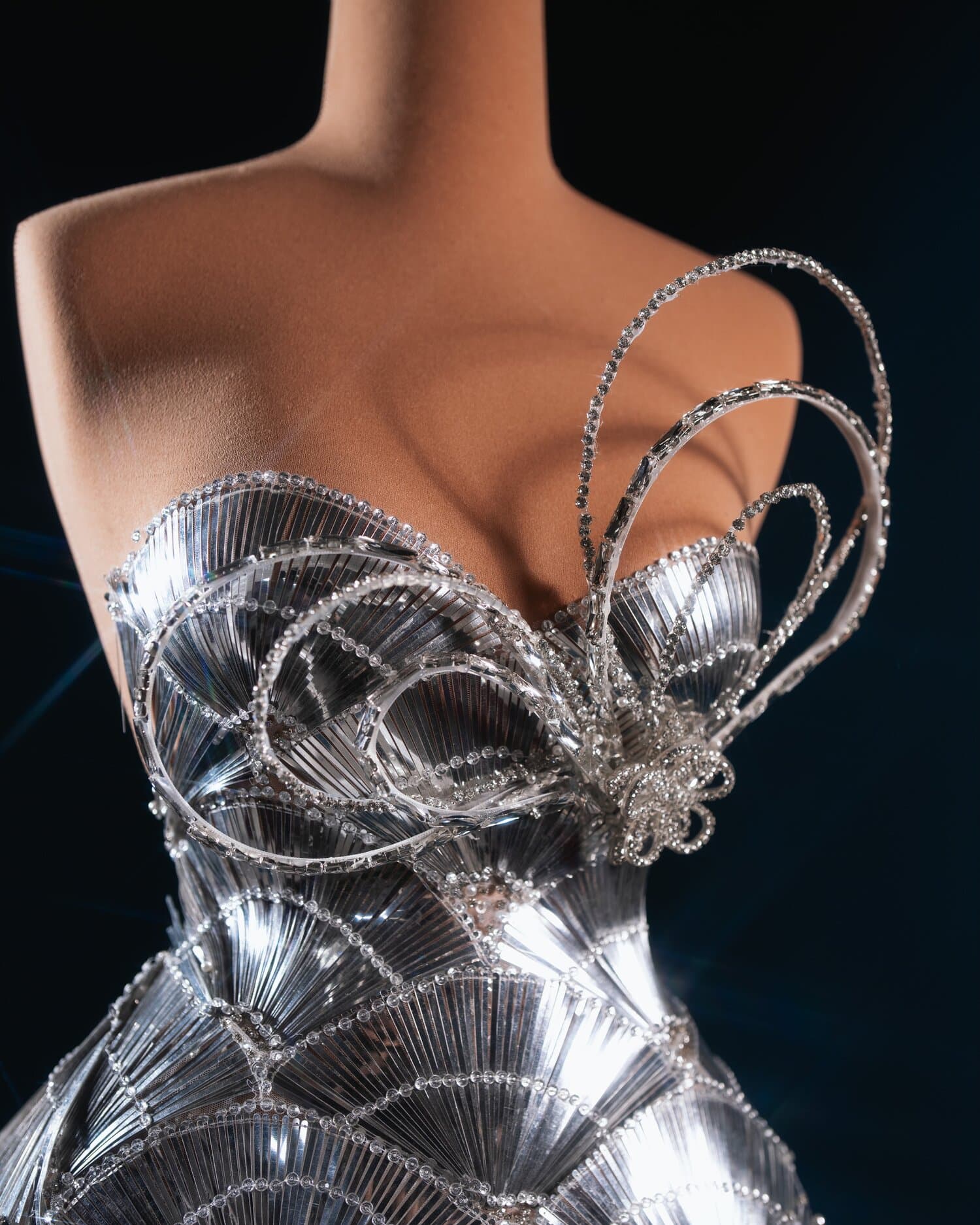 OPHELIA — silver fan bodice gown with glitter train (view 4)