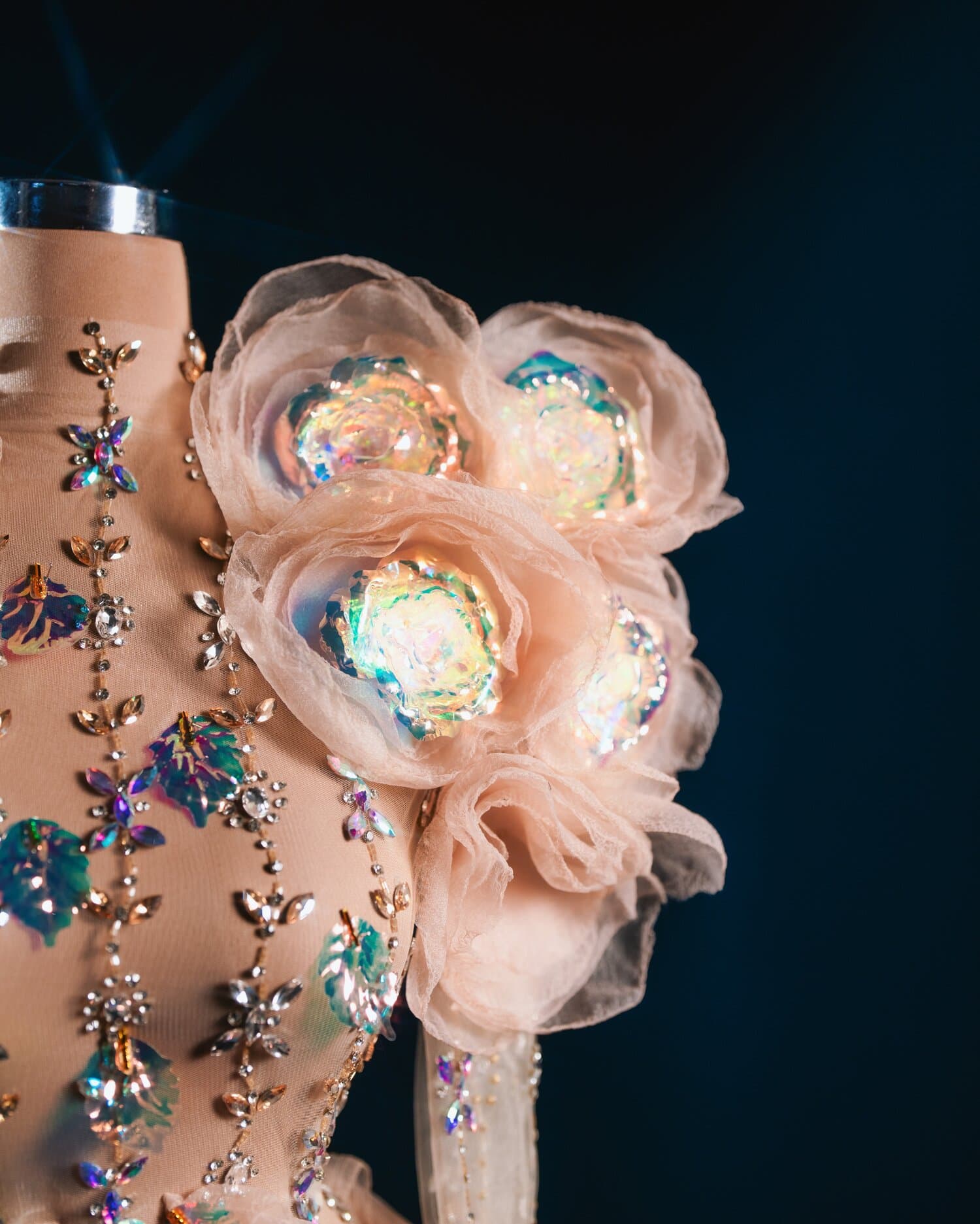 SERAPHINE — champagne gown with iridescent flowers and puff sleeves (view 3)