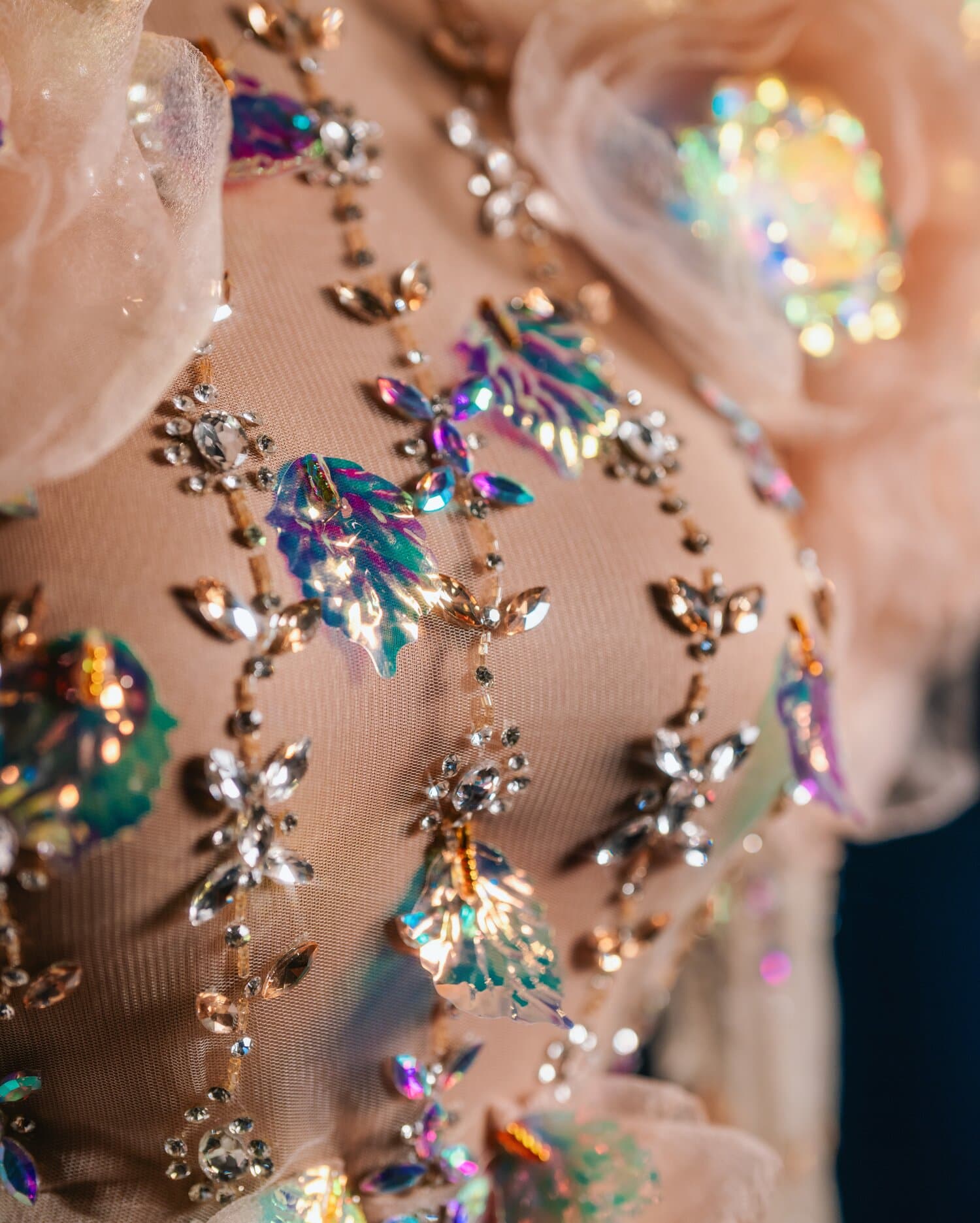 SERAPHINE — champagne gown with iridescent flowers and puff sleeves (view 4)