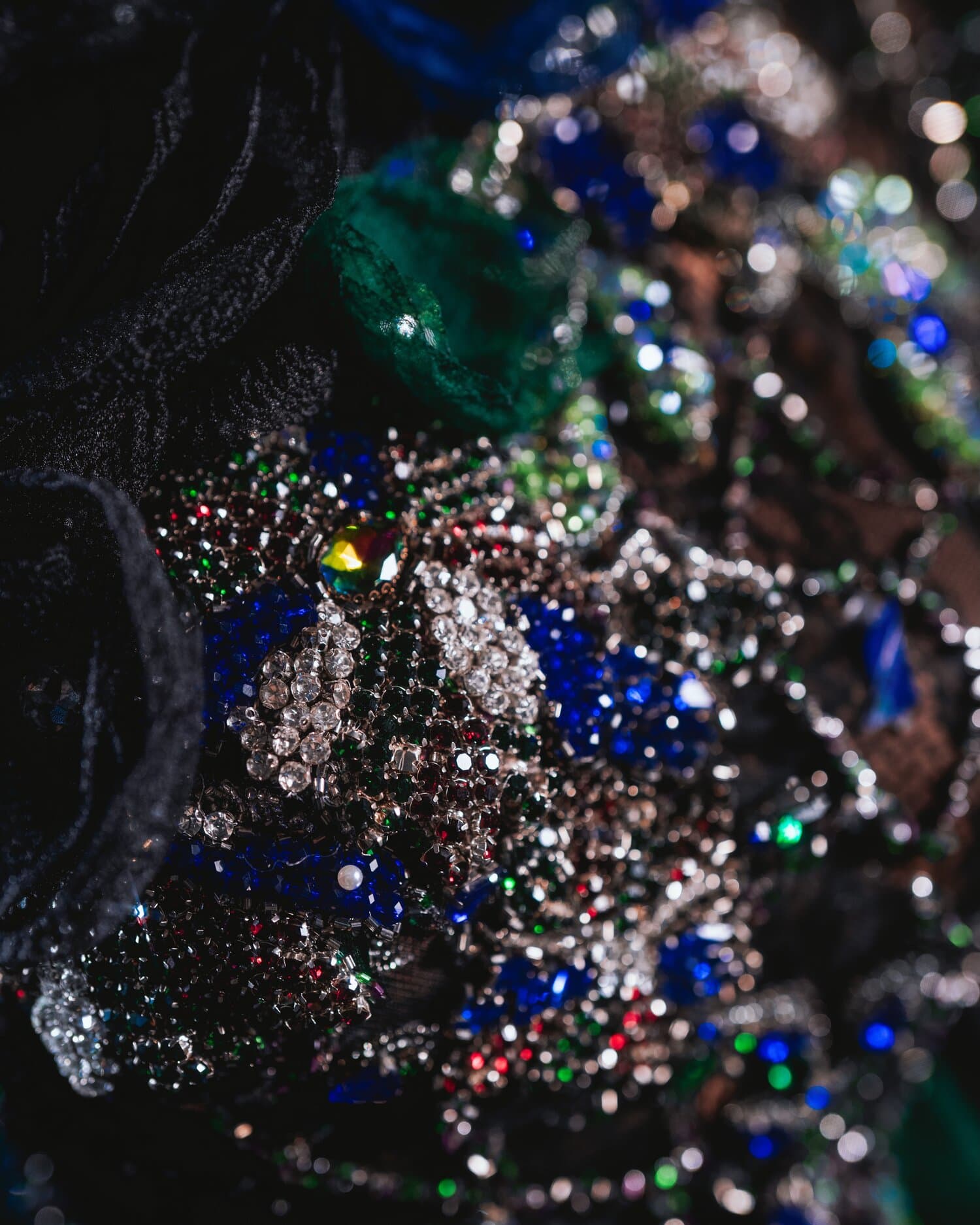 VESNA — black gown with peacock floral beading and organza train (view 3)