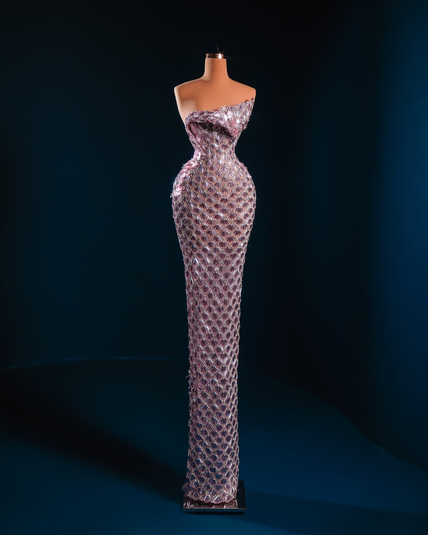 VIONNA — blush shell sequin off shoulder draped gown (view 2)