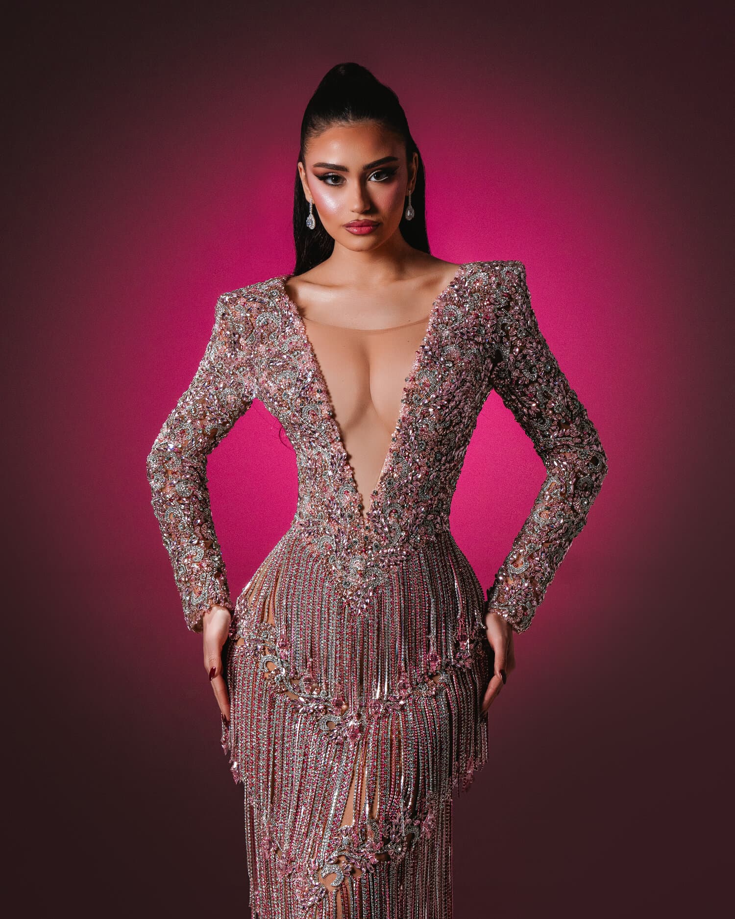ROZAFA — embellished plunge bodice detail