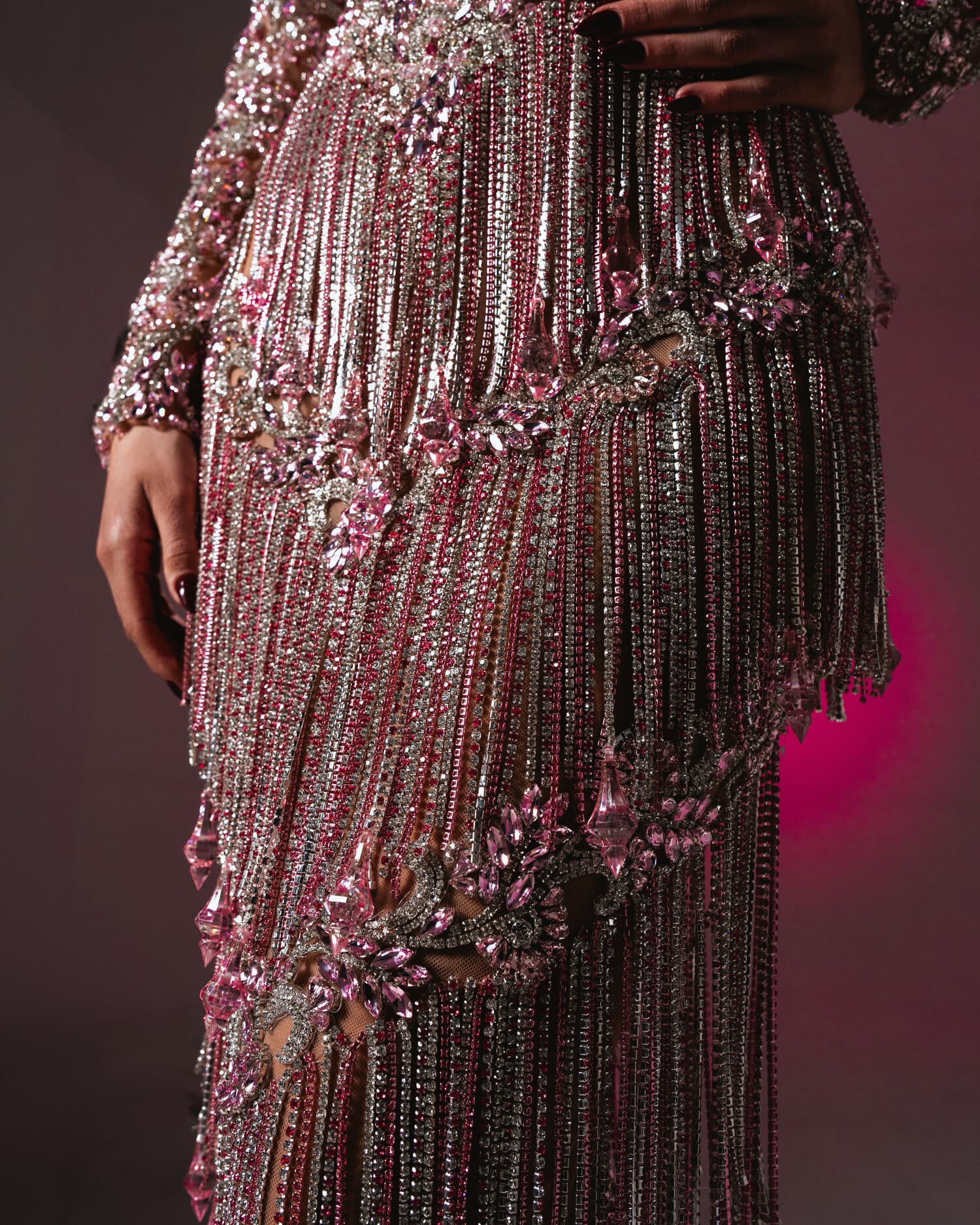 ROZAFA — crystal fringe skirt detail