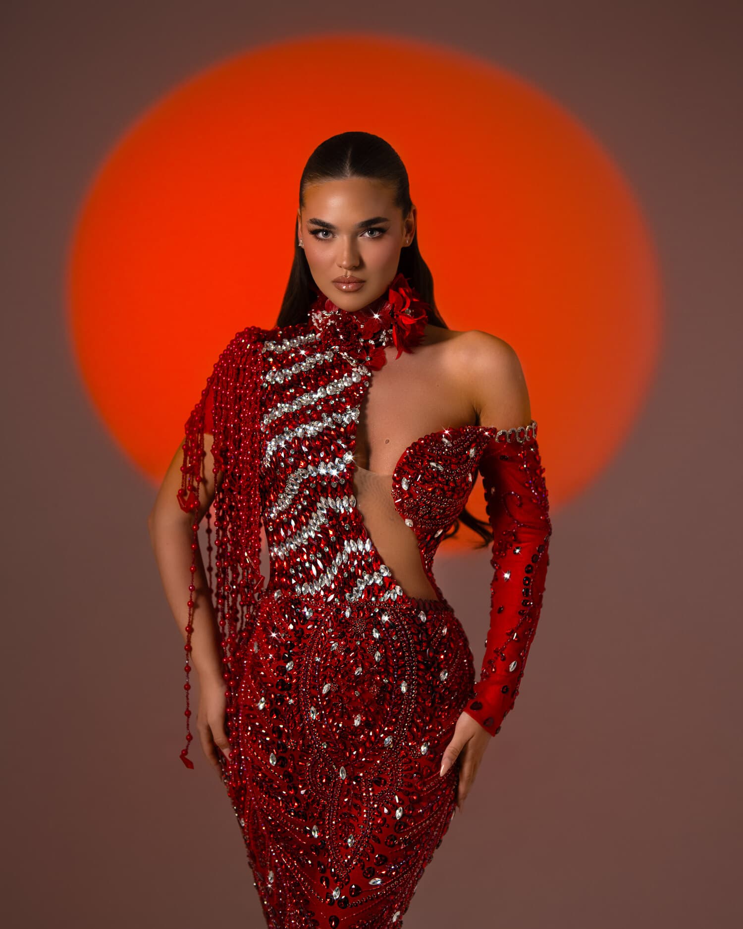 SCARLETTE — scarlet one-shoulder sequin mermaid, ÉCLAT collection by BLINI