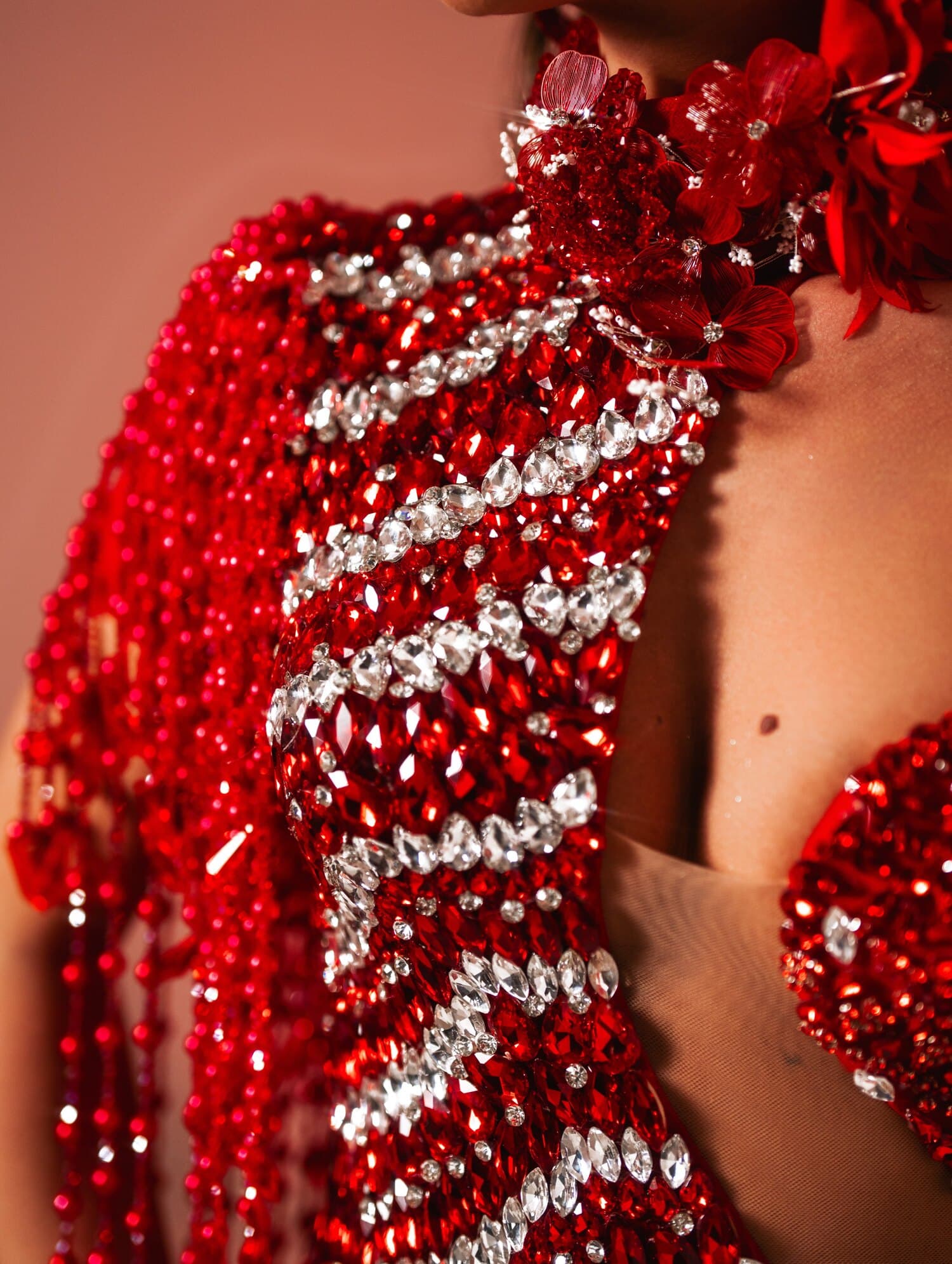 SCARLETTE — hand-set ruby and silver crystal detail with fringe cascade, ÉCLAT collection by BLINI