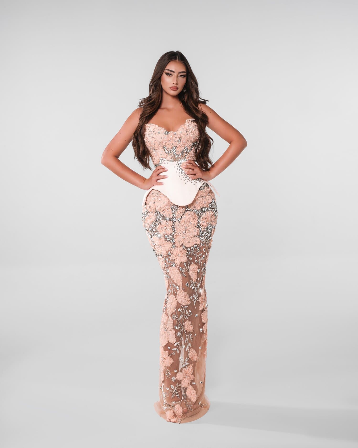 PECHELLE — sweetheart blush gown with sculpted ivory basque waist, ESTA collection by BLINI