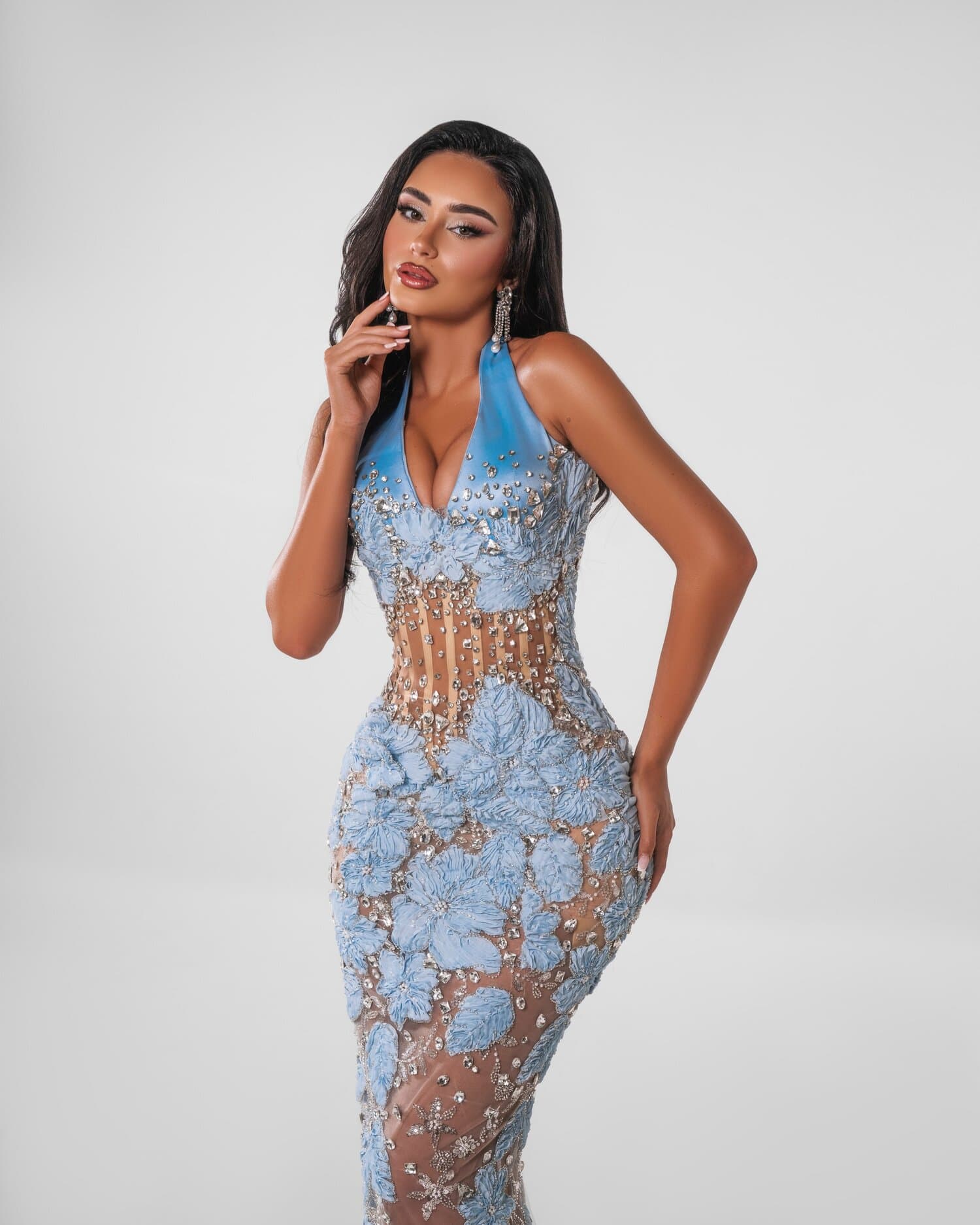 SEREINE — Halter V-neck mermaid in sky blue