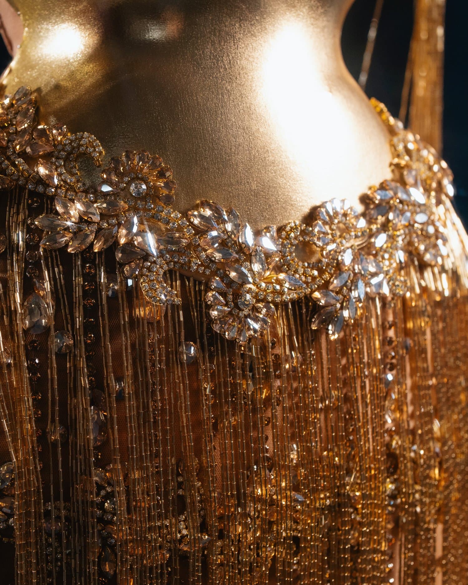 CATERINA — gold chain fringe gown with crystal bodice (view 4)