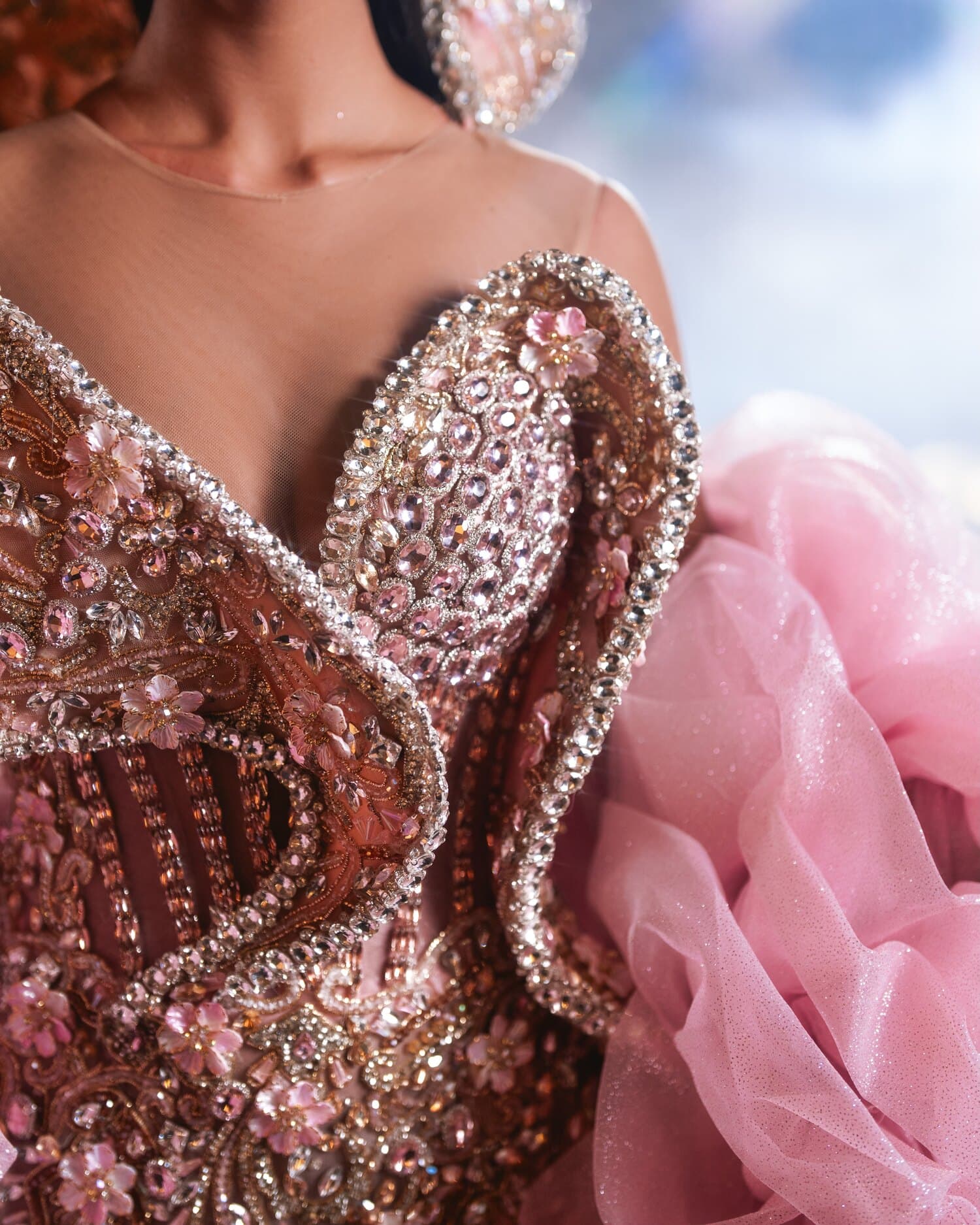 CAMELLIA — atelier detail, petal collar and champagne crystal work, REGALIA collection by BLINI