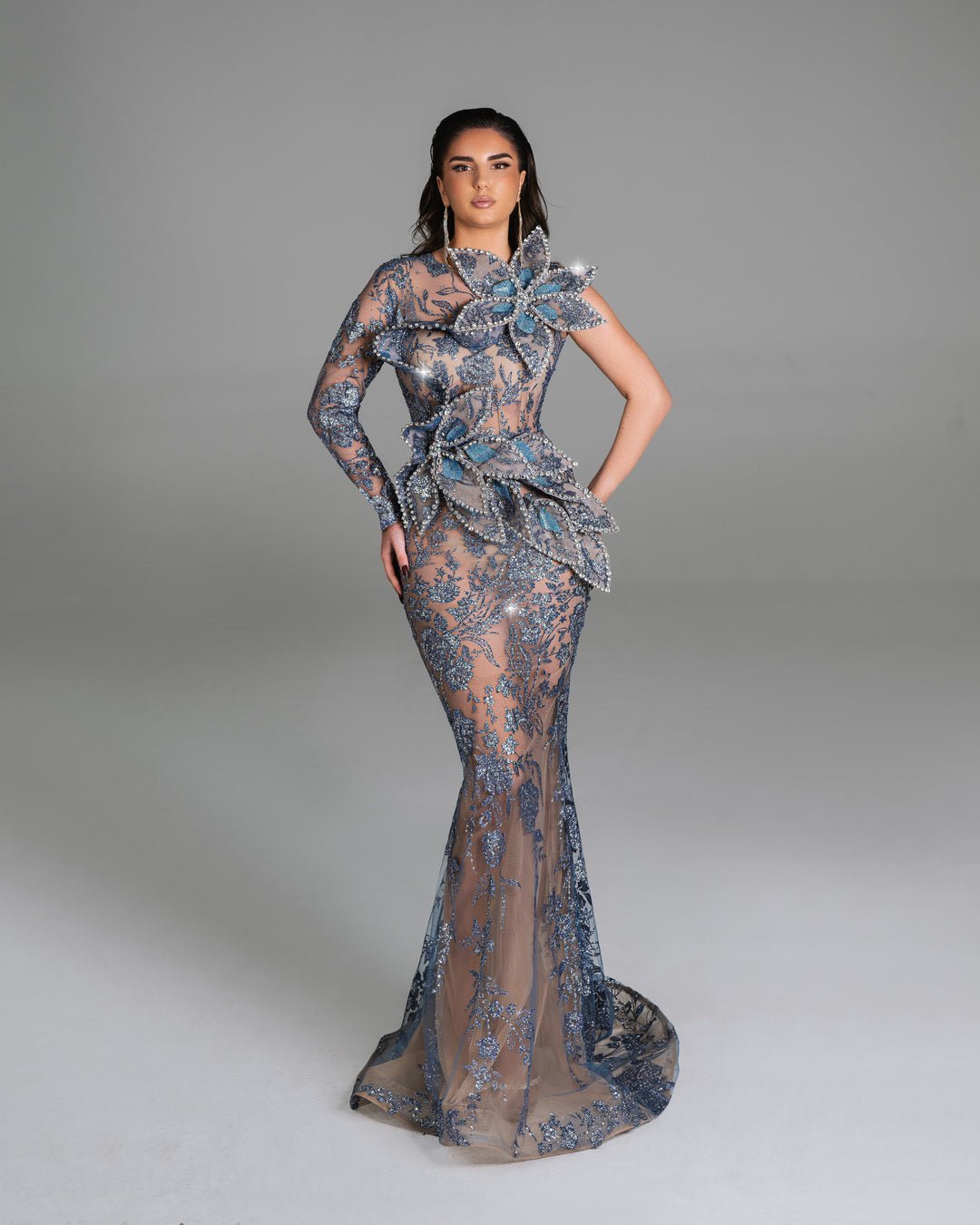 Adelaide Blue Dress with Floral Design - BLINI