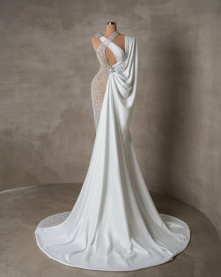 Adèle One Shoulder Bridal Dress with Flower Design