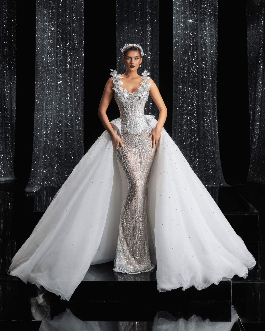 Aerine Bridal Dress with Cape and Feathers - BLINI