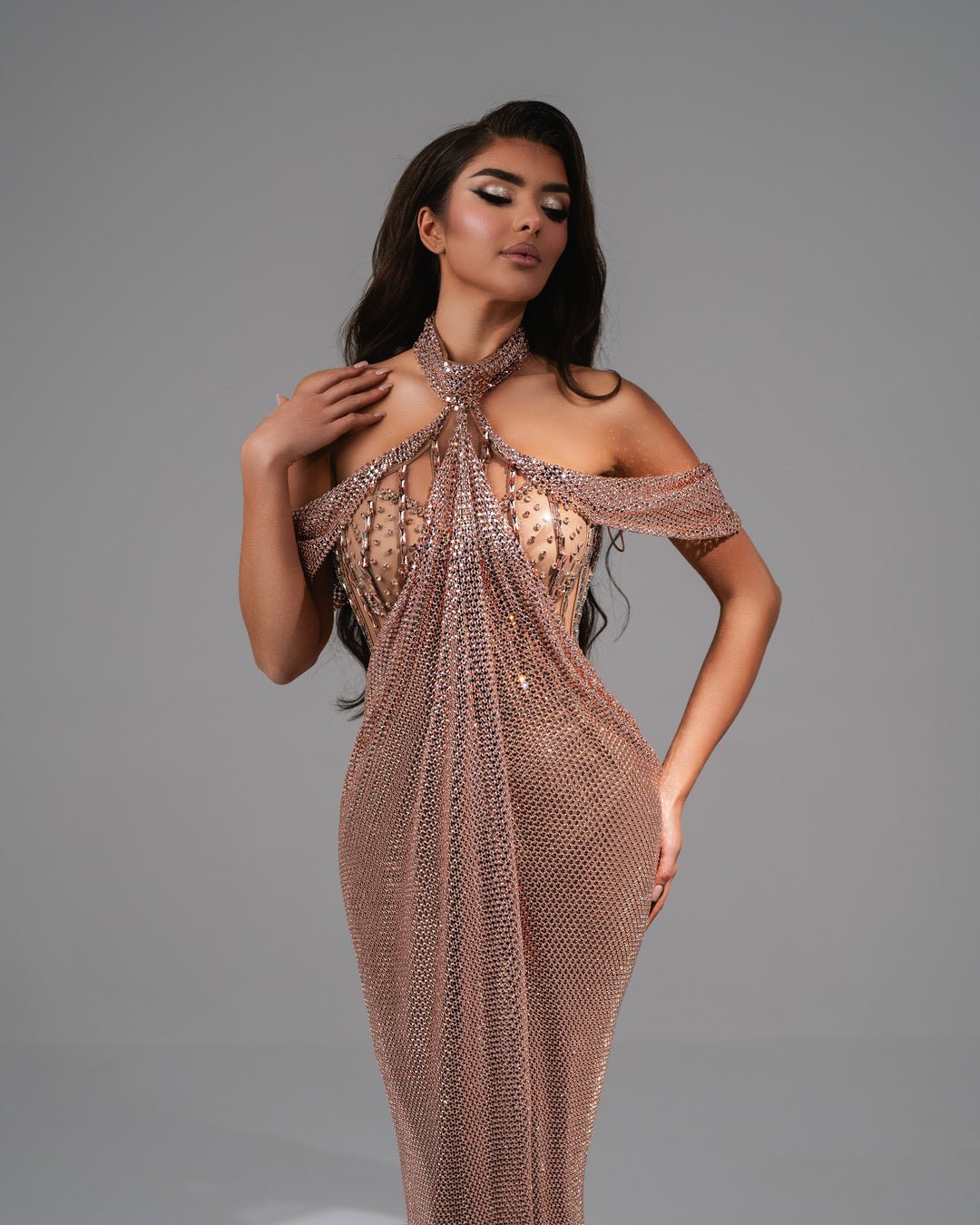 Ailene Rose Gold Dress with Stones - BLINI