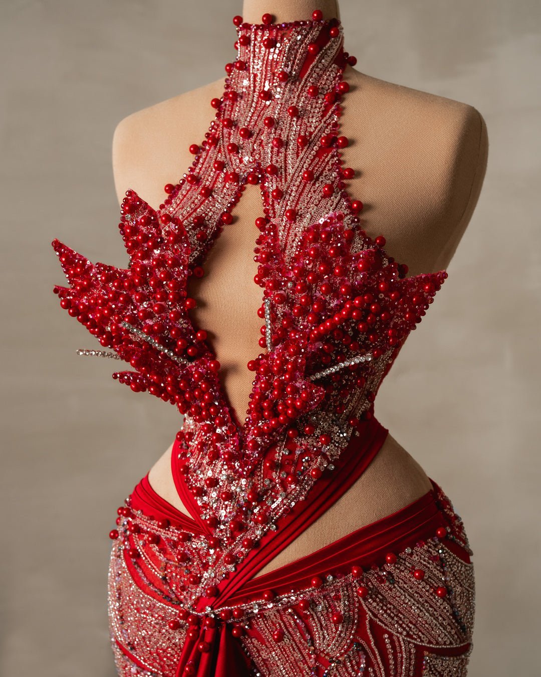 Alanna Red Dress with Pearls - BLINI