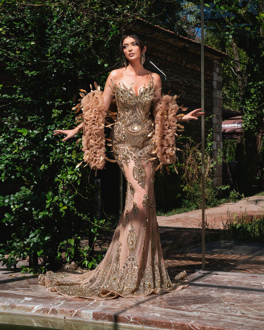 Alinaa Sleeveless Dress with Intricate Crystal Embellishments - BLINI