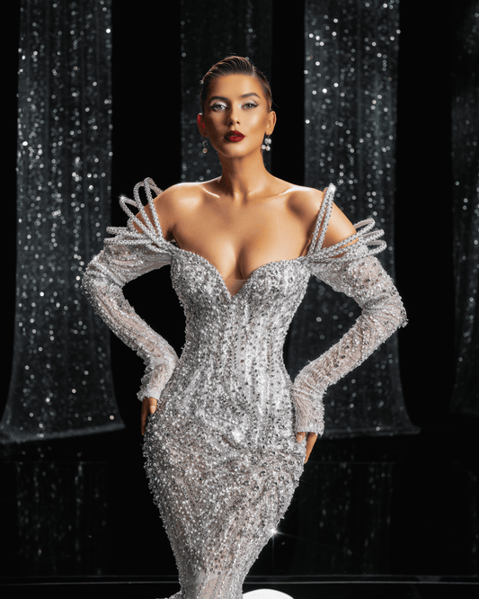 Alisian Bridal Dress with Low Capes and Crystals - BLINI