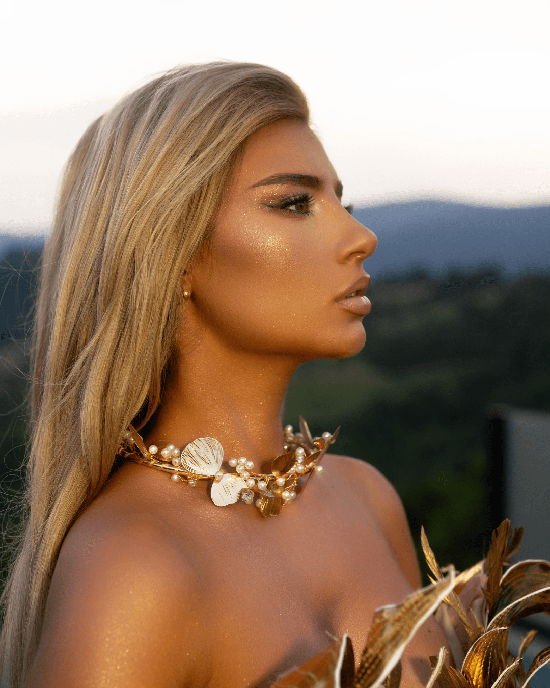 Alore Gold Dress with Crystals and Flowers - BLINI