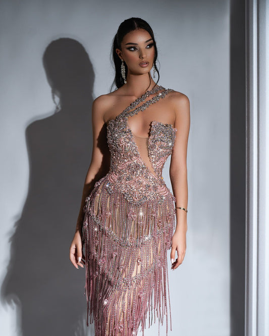 Andrée Light Pink Dress with Tassels and Crystals - BLINI