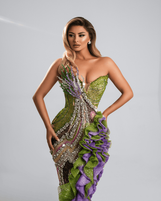 Aques Long Dress, with Crystals and 3D Design - BLINI