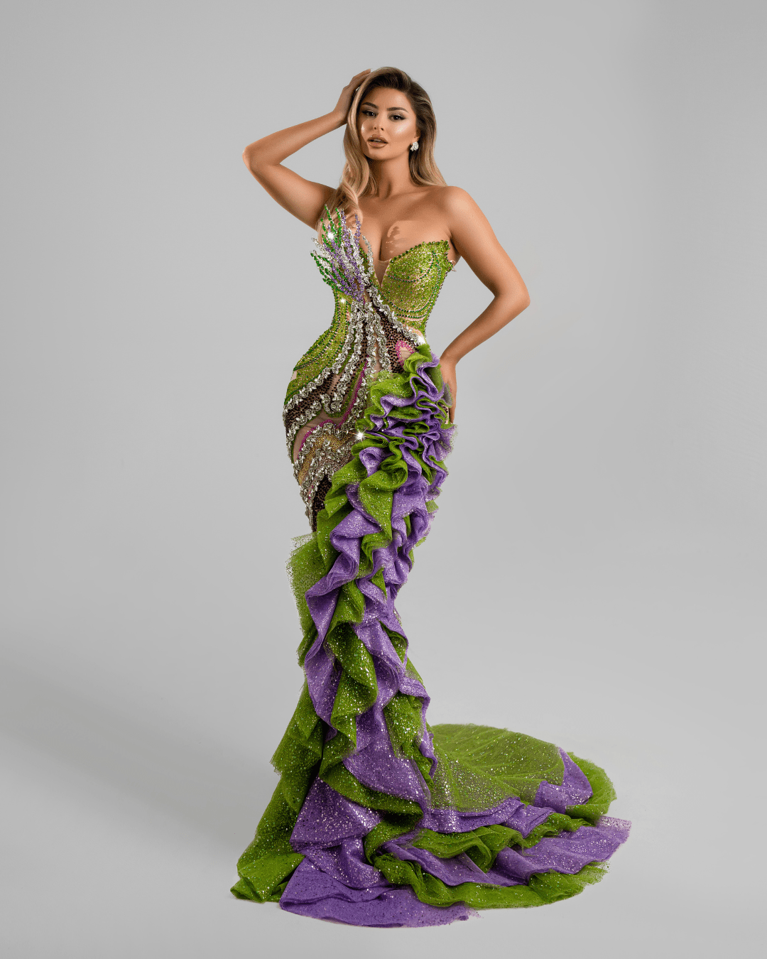 Aques Long Dress, with Crystals and 3D Design - BLINI