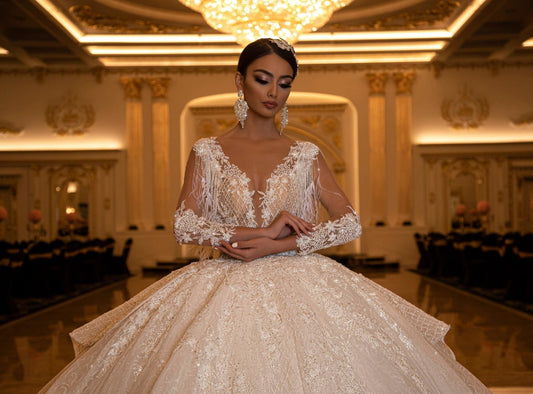 Arial Stoned and Beaded White Bridal Gown - BLINI