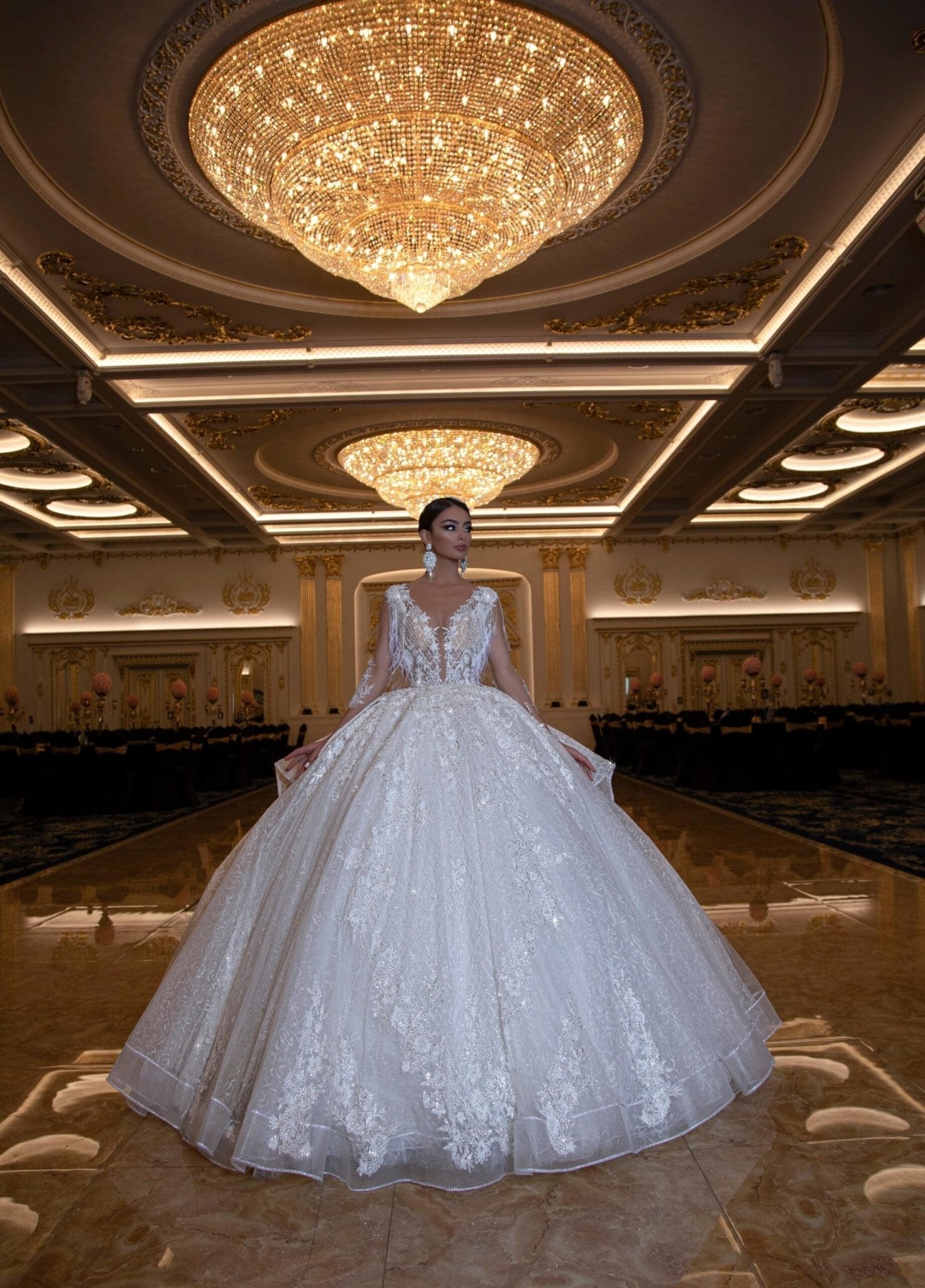 Arial Stoned and Beaded White Bridal Gown - BLINI