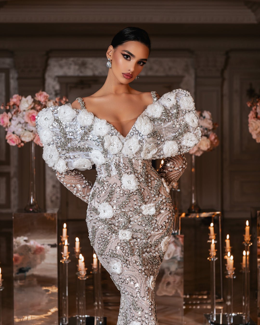 Ariel Bridal Dress with Stones and Flowers - BLINI