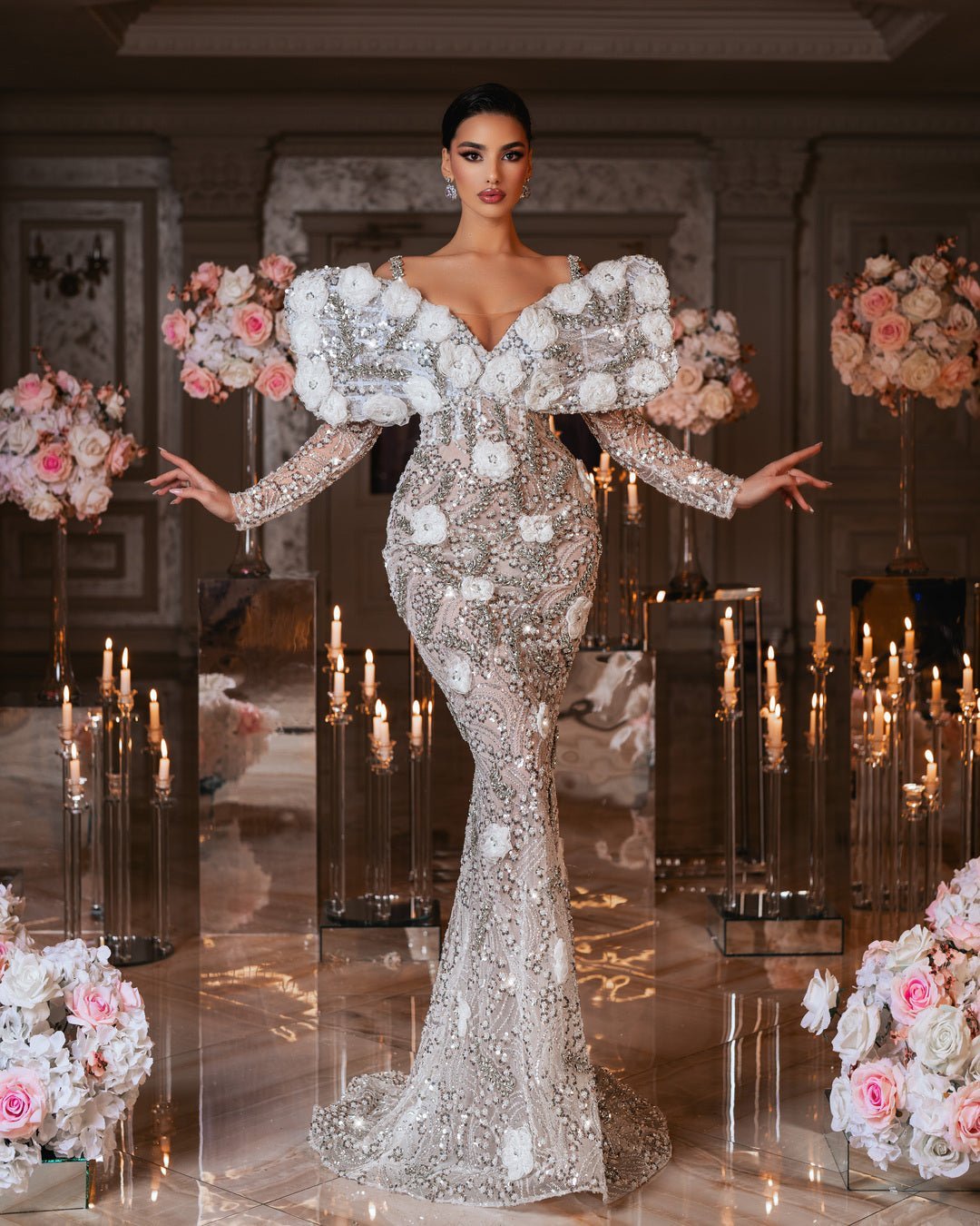 Ariel Bridal Dress with Stones and Flowers - BLINI