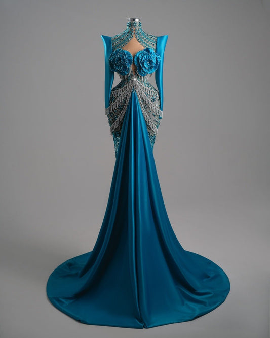 Arrielle Blue Dress with Crystal and Floral Design - BLINI