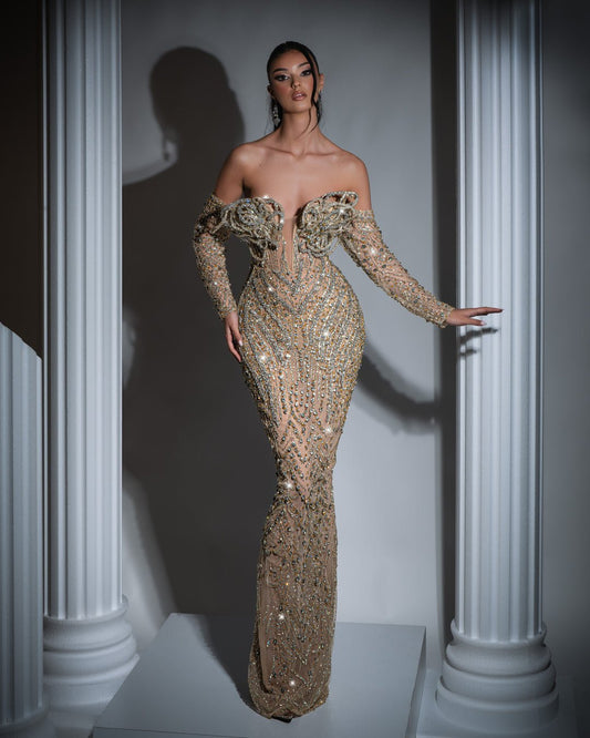 Aselya Gold Dress with Silver Stones - BLINI