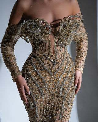Aselya Gold Dress with Silver Stones