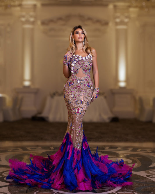 Astoria Feather Dress Embellished with Crystals - BLINI