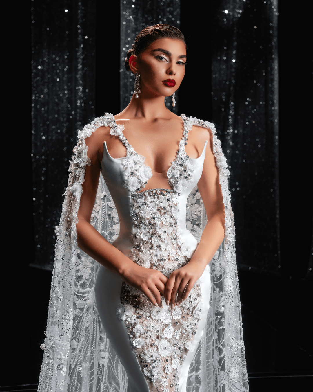Aurora Bridal Dress with Cape and Pearls - BLINI