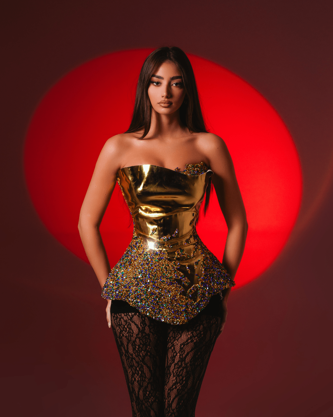 Ayones Sleeveless Corset with Leather and Beads - BLINI