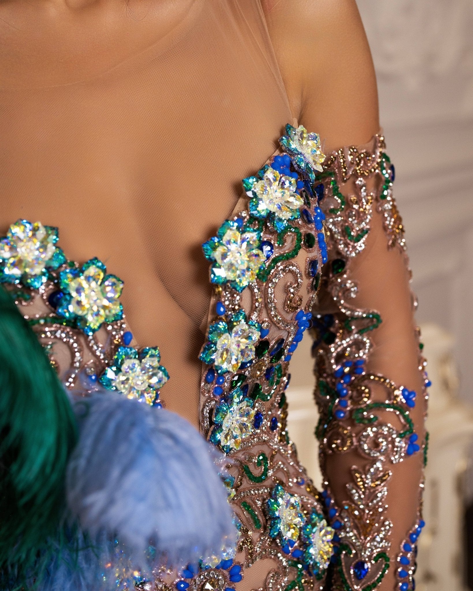 Azure Feather Dress Embellished with Crystals - BLINI