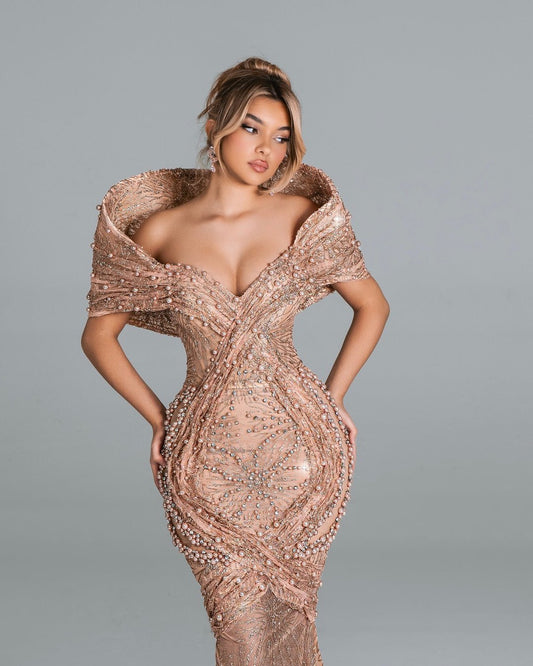 Barbara Off Shoulder Dress with Pearls Details - BLINI