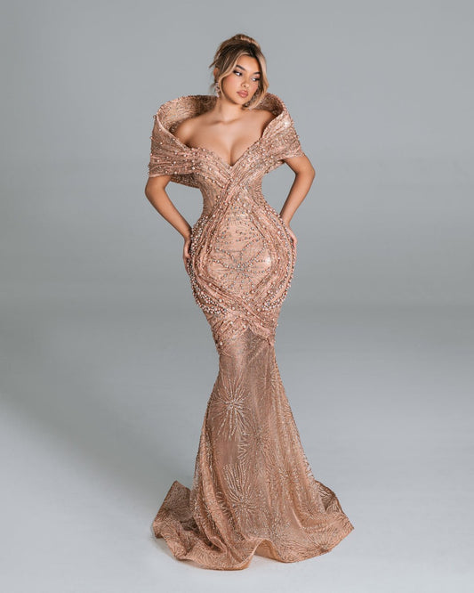 Barbara Off Shoulder Dress with Pearls Details - BLINI