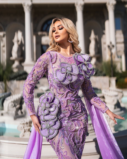 Barina Lavender Dress with Floral Design - BLINI