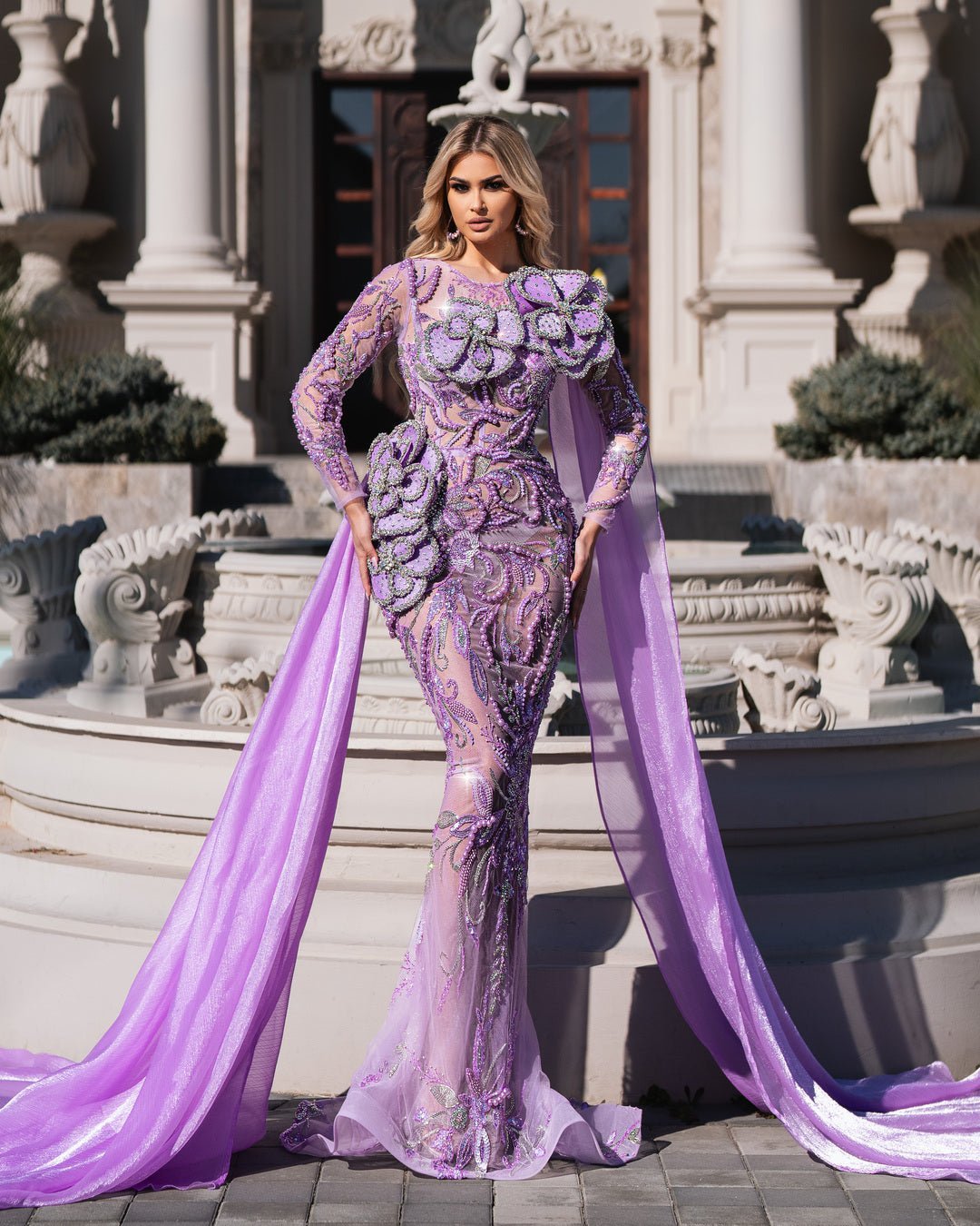 Barina Lavender Dress with Floral Design - BLINI