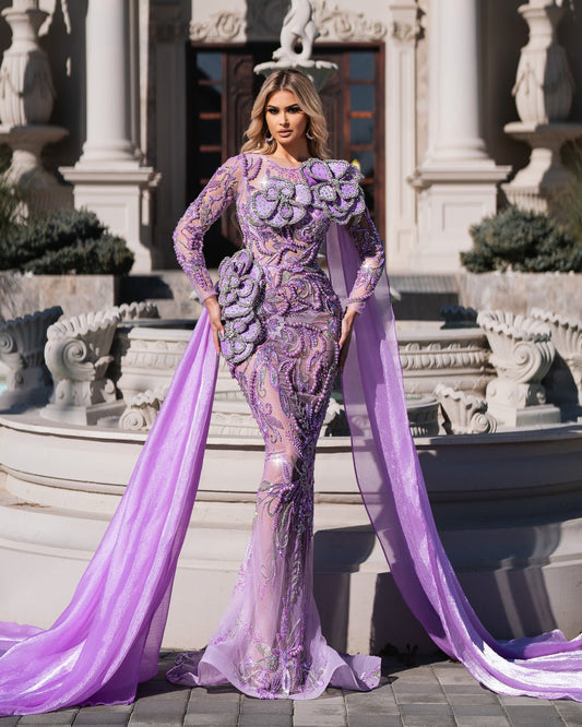 Barina Lavender Dress with Floral Design - BLINI