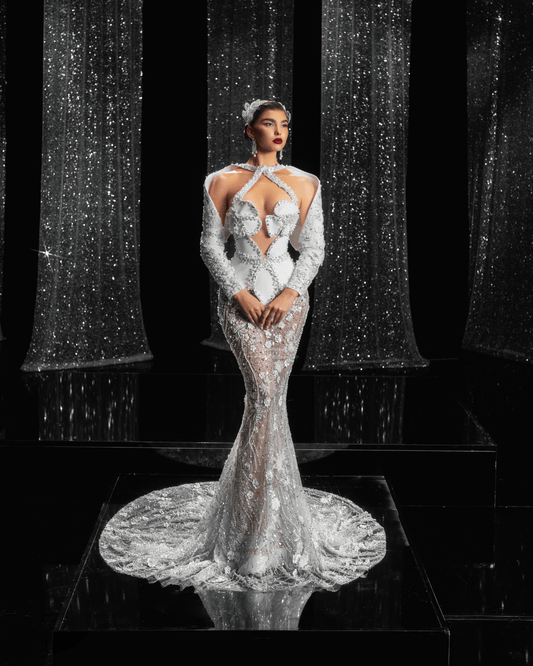 Berena Bridal Dress with Flower Details Cut - Outs - BLINI