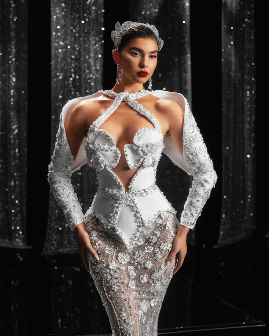 Berena Bridal Dress with Flower Details Cut - Outs - BLINI