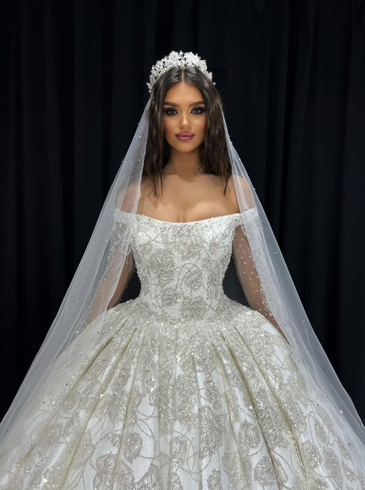 Bethany Off - Shoulder Bridal Dress with a Touch of Sparkle - BLINI