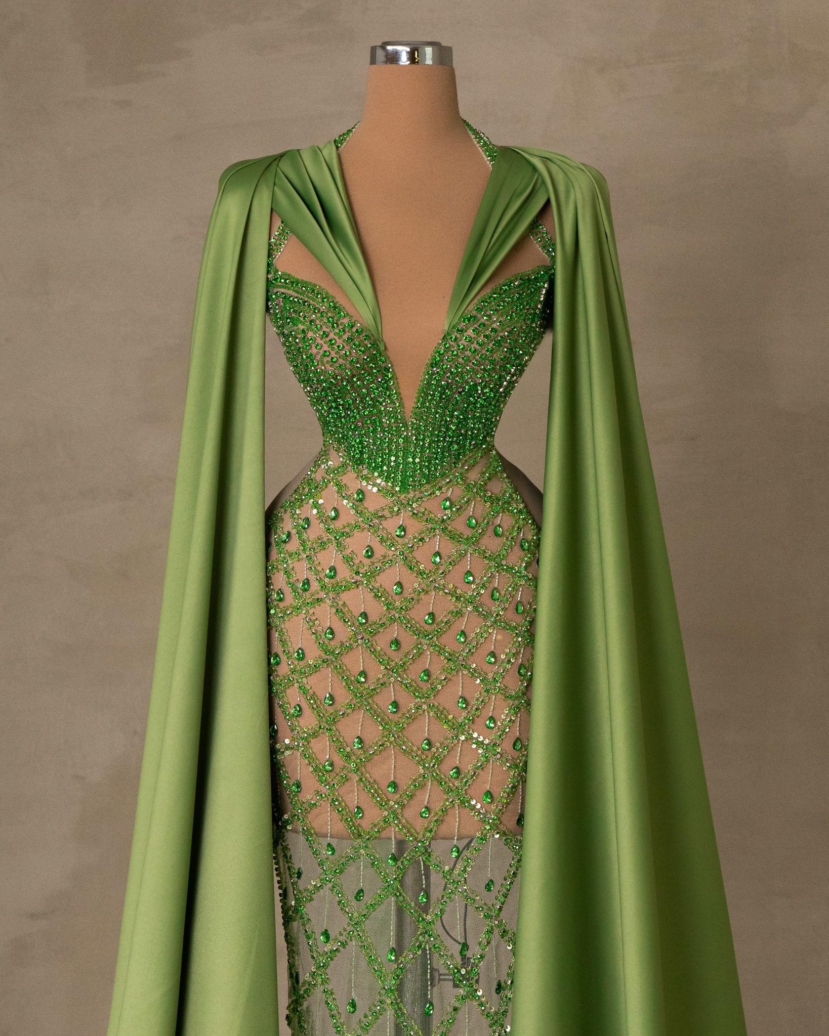 Blayla Green Dress Embellished with Gemstones - BLINI