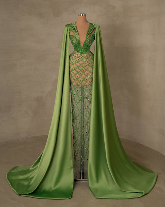 Blayla Green Dress Embellished with Gemstones - BLINI